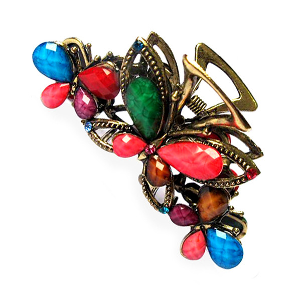 Summer Vintage Style Cute Women Retro Resin Butterfly Hair Claw 8.2*4cm Metal Hair Clips for women headwear Jewelry