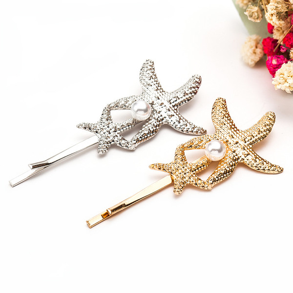 2019 New Women Girl fashion starfish type metal Hair clips pretty seashell hairpins Hair Jewelry