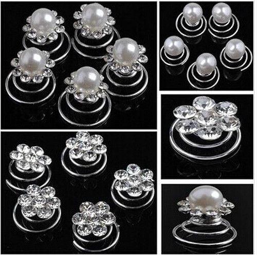 Wholesale 120Pcs Mix Wedding Bridal Crystal & Pearl Swirl Twist Hair Pin Spin Pins For Women Jewelry