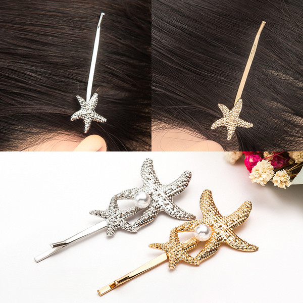 2019 New Women Girl fashion starfish type metal Hair clips pretty seashell hairpins Hair Jewelry