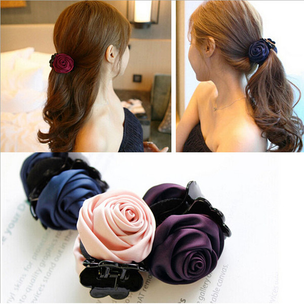 Fashion Fabric Rose Flower Large Hair Clamp Claw Hair Clip For Women Girls Hair Accessories 5 Colors