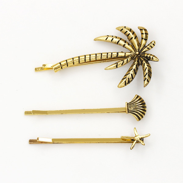 Coconut tree Starfish seashell shape Hairpin Gold or silver plated for Women hair clip gift