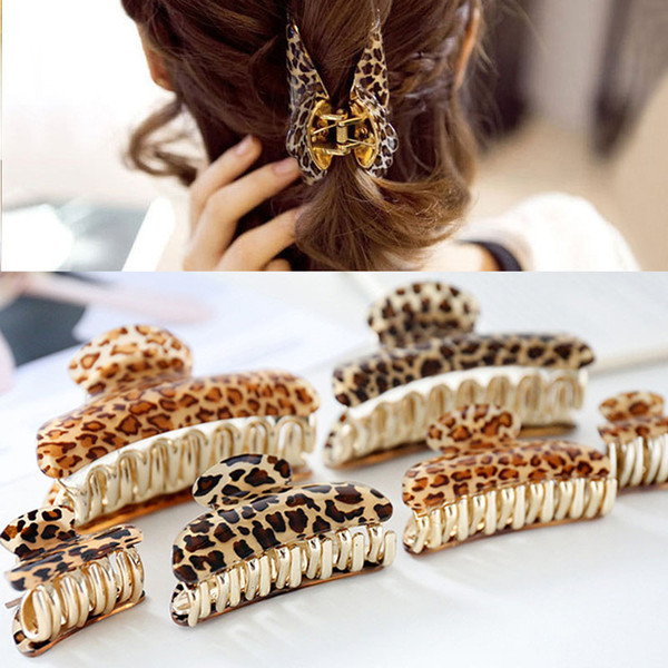 Sale Women Acrylic Fashion Leopard Hair Clip Hair Claws Clamps Hair Accessories 4 Sizes