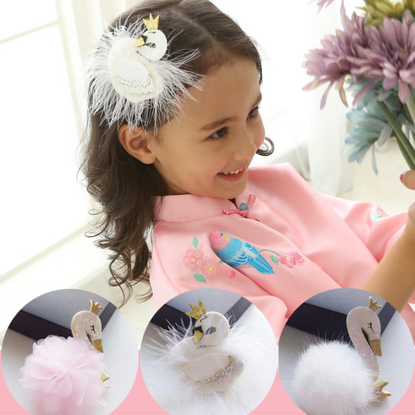 2017 New Korean Fashion Magzine Girls Hair Clips Bling White Swan Princess Flower Hairpins for Children Kids Hair Barrettes X-mas gifts