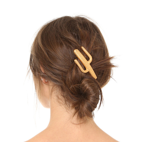 New Fashion Women cactus Hairpin Gold Sliver Ladies Plant Retro Spring Hair Clip Decorate Accessories