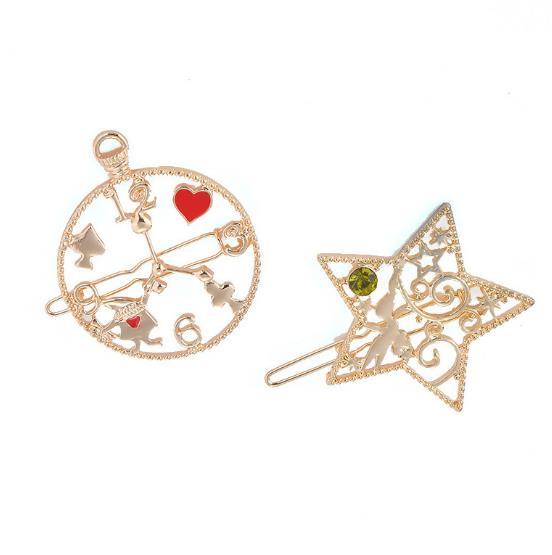 Fashion Hollow clock shaped digital poker frog clip five-pointed metal star hair clip for fancy girls ladies hair accessories