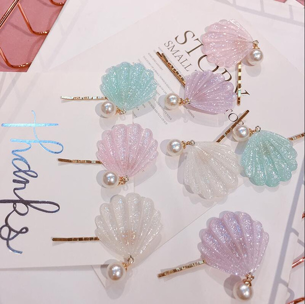Korean Fashion Sequin Metal Shell BB Hair Grip Hairpins with Pearls Hair Clip Hairpins 2019 Latest Design