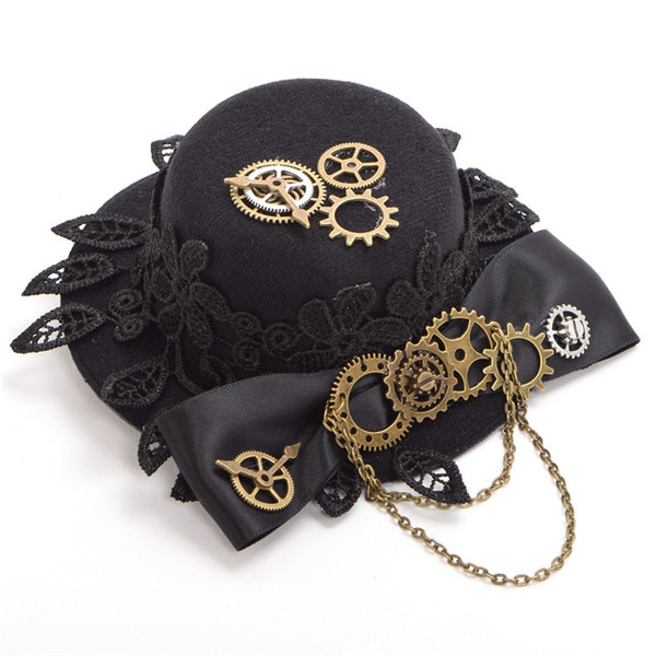 1pc Gears Bowknot Hat Pattern Girls Steampunk Mini Top Hat Hair Clips Gothic Head Wear Gifts