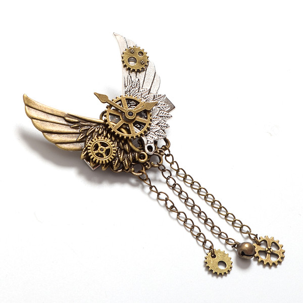 Women Steampunk Gear Wings Hair Clip Goth Punk Vintage Lolita Lady Chain Pendant Headwear High Quality
