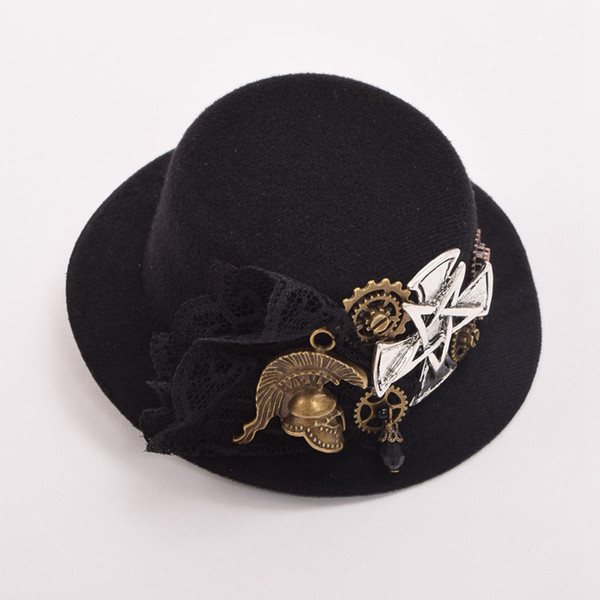 1pc Vintage Women Steampunk Gears Black Mini Top Hat Goth Cross Hair Clip Victorain Cosplay Props