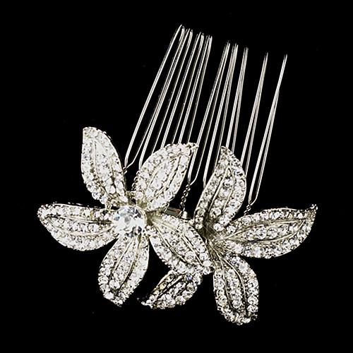 2.75 Inch Vintage Style Rhodium Silver Clear Rhinestone Crystal Diamante Women Headwear Flower Hair Comb