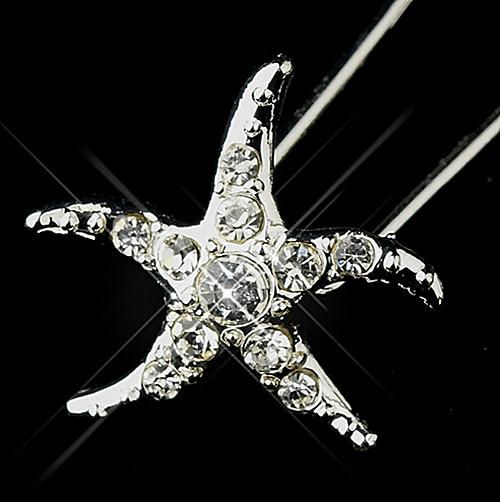 Top Selling ! Wholesale Rhodium Silver Plated Clear Rhinestone Crystal Diamante Starfish Hairpins For Wedding Or Party Gift