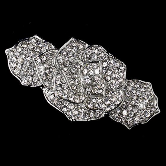 2.5 Inch Fashion Jewelry Sparkly Rhinestone Crystal Diamante Flower Hair Barrettes in Antique Silver Tone