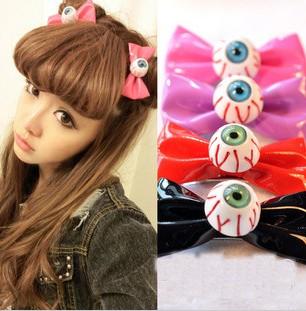 Harajuku Bloodshot Eyeball Leather Hair Bow Japanese Punk Hair Clips Cosplay Costume Hair Accessories HJ108