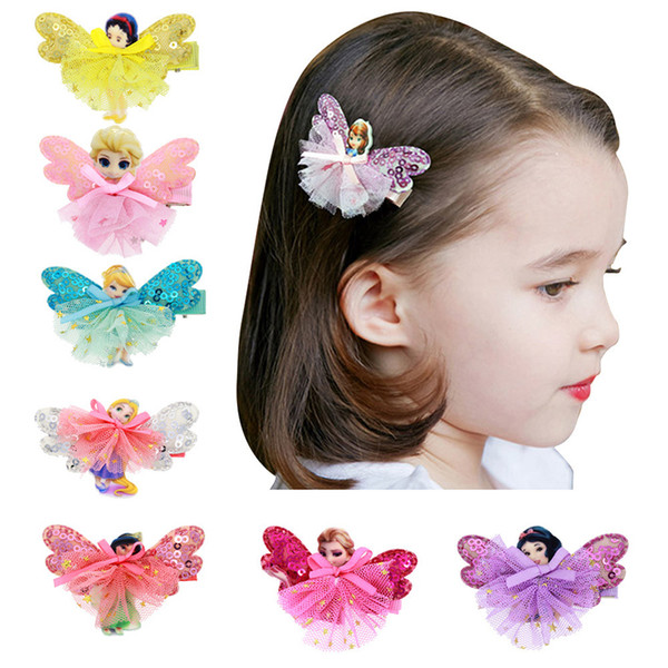 Pirncess Hairpins 7 Colors Girl Fairy Lace Sequins Hair Clips for Baby Kids Hair Wings Duckbill Clips