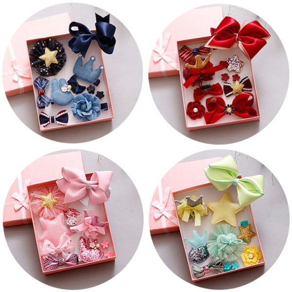 1 set=10pcs Sweet Hairpins Girls Hair Accessories Colorful Barrettes Child Infants Headwear Set Bow Hair Clip Headdress