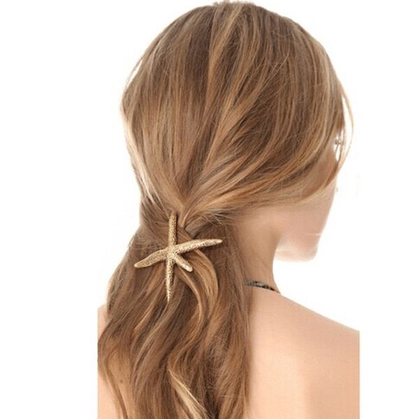 Unique Gold Starfish Metal Star Spring Side Clip hairpin Hair Style Accessories