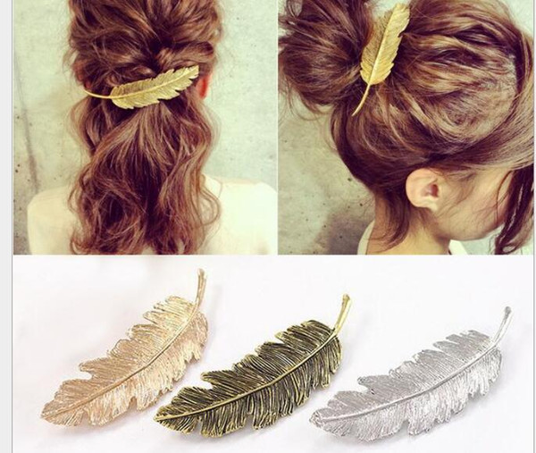 Fashion Metal Leaf Shape Hair Clip Barrettes Crystal Pearl Hairpin Barrette Color Feather Hair Claws Hair Styling Tool