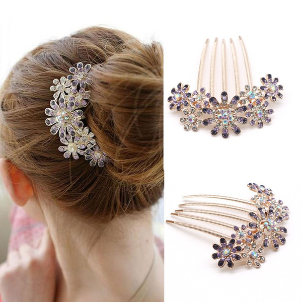 1pcs Fashion Crystal Flower Hairpin Metal Hair Clips Comb Pin for Women Female Hairclips Hair Comb Hair Accessories Styling Tool