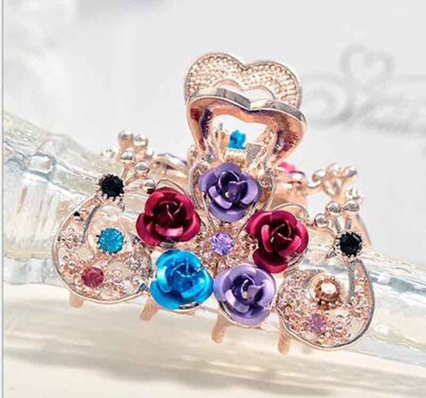 Hair Accessories Elegant Crystal Flower Bridal Hair Combs Hairpin Wedding Simple peacock flower plate clip caught large diamond hair ornamen