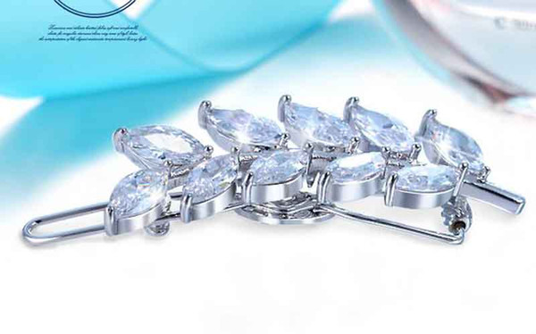 Flashing zircon leaves Hairpin Blue Crystal Headwear Barrette Hair Clip Headwear Accessories Jewelry For Woman Girls