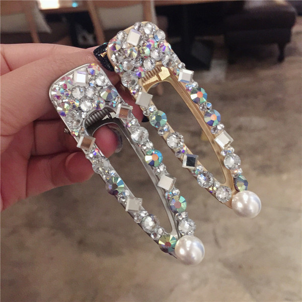 Ins web celebrity lovely dish hair clip simple personality metal texture water brick elegant pearl headdress hair decoration