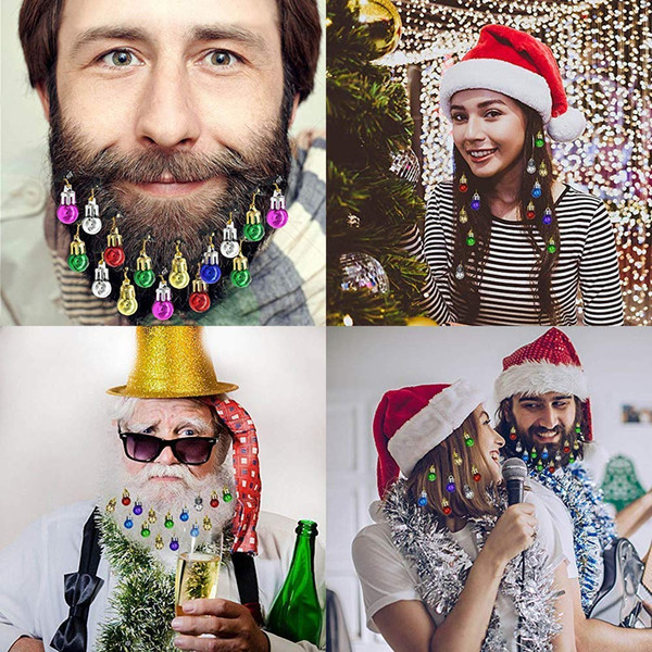 16x Christmas Beard Ornaments Facial Hair Baubles Round Bulb Clips Christmas Santa Claus Beard Decoration for Men Xmas Decor