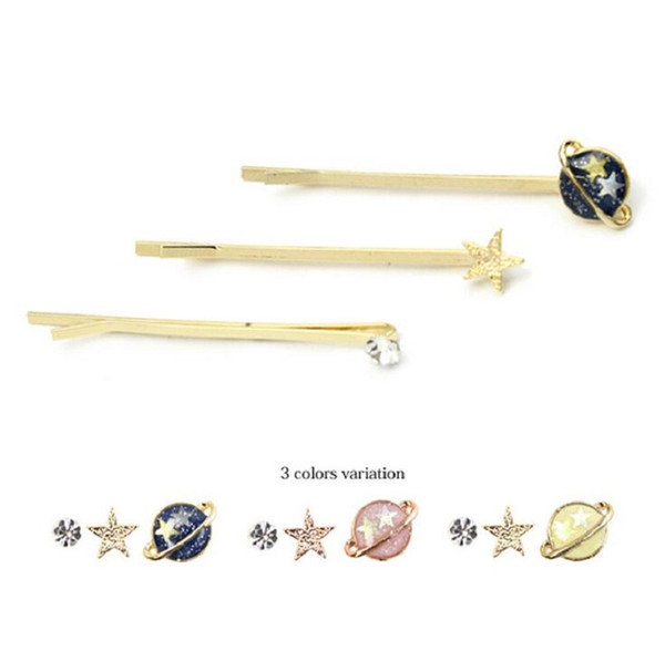 3pcs/set hair barrettes hairpins hairgrips clip for Women girl Hair Accessories headwear holder bun bang creative space planet star