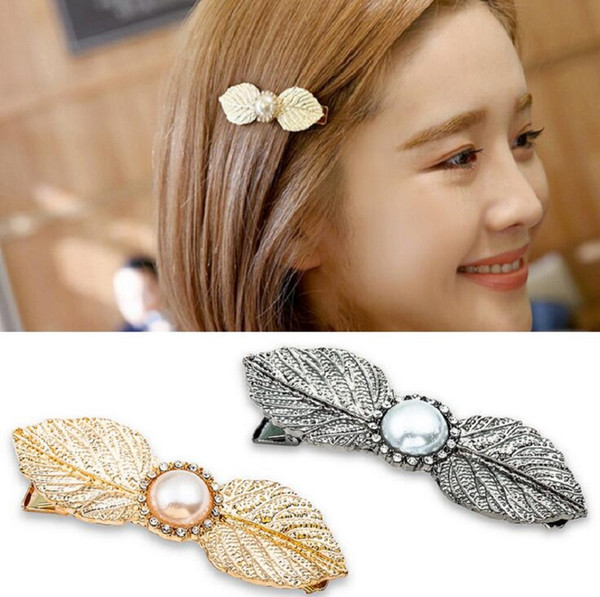 hair barrettes hairpins hairgrips clip for Women girl Hair Accessories headwear holder bun bang vintage imitation pearl leaf