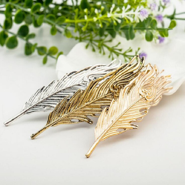 hair barrettes hairpins hairgrips clip for Women girl Hair Accessories headwear holder bun bang vintage feather slivery golden