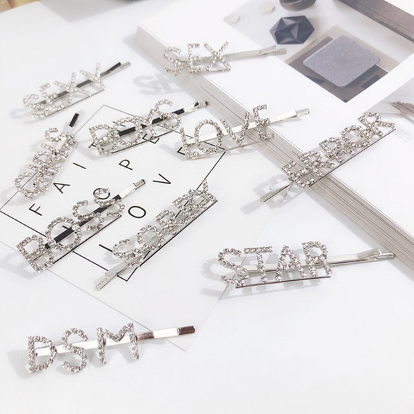 Women Designer Brand Hair Clip Rhinestone Letters Stunning Barrettes Famous Brand Hair Accessory Gift for Love Multistyle