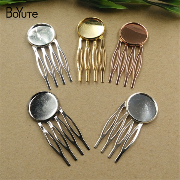 BOYUTE 20 Pieces 20mm Cabochon Base Hair Comb Accessories 6 Colors Plated Fashion Diy Hair Jewelry