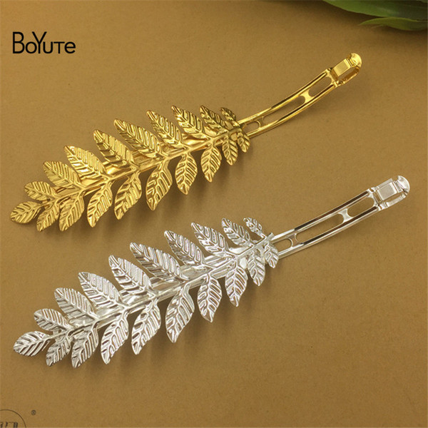 BoYuTe 10Pcs 12CM Leaf Hair Clip Pin Metal Iron Diy Hand Made Hair Jewelry Accessories Parts