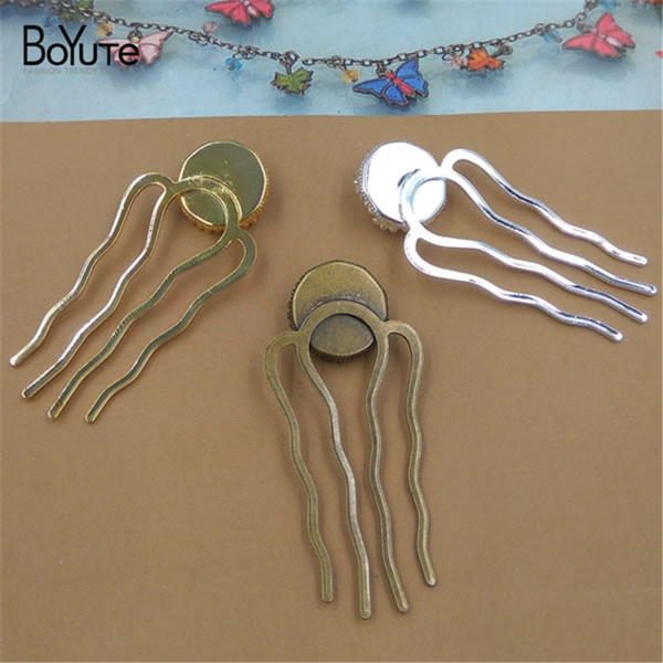 BOYUTE 10 Pieces 15mm Cabochon Base Diy Hair Comb Blank 3 Colors Plated Vintage Hair Jewelry