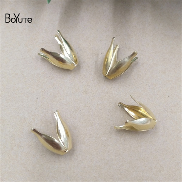 BoYuTe 100 Pieces 4 Colors 10*13MM Metal Brass Flower Bead Caps Diy Hand Made Jjewelry Findings Components