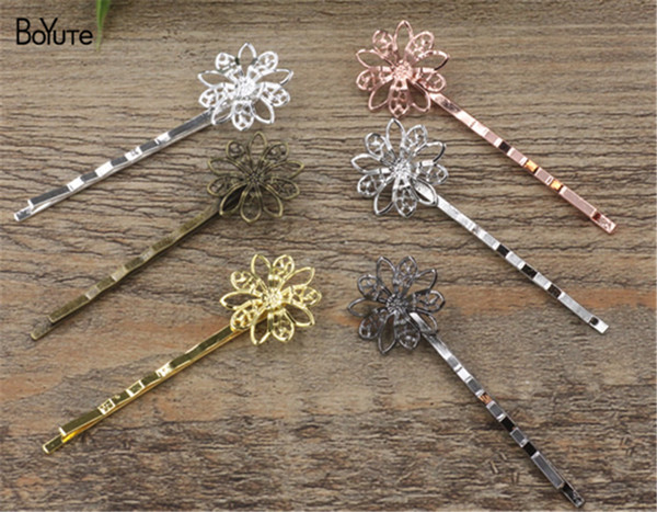 BOYUTE 20 Pieces HOT Sale Hansenne Style 18mm Filigree Flower Hairclip 6 Colors Plated Women Hairpin