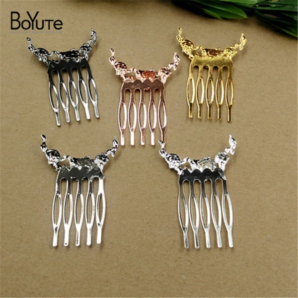 BOYUTE 20 Pieces 28*45mm HOT SALE Hair Comb Flowers 6 Colors Plated Fashion Women Hair Jewelry