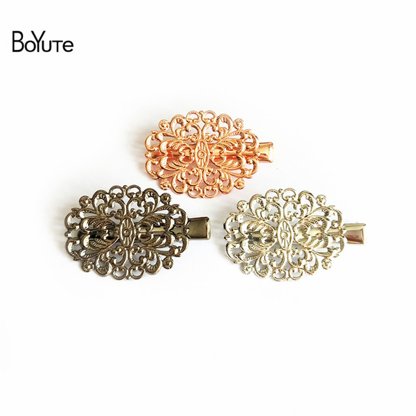 BoYuTe 20Pcs Filigree Metal Flower Butterfly Hair Clip 6 Colors Plated Wholesale Vintage Hair Jewelry Hairpin