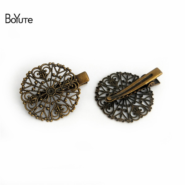 BoYuTe 10Pcs 31MM Filigree Flower Hair Clip Vintage Style 6 Colors Plated Women Hair Jewelry Hairgrip