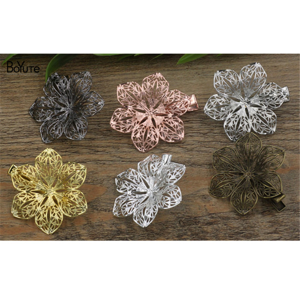 BoYuTe 10Pcs 40MM Filigree Flower Hair Clip Vintage Style 6 Colors Plated Women Hairgrip Hair Accessories