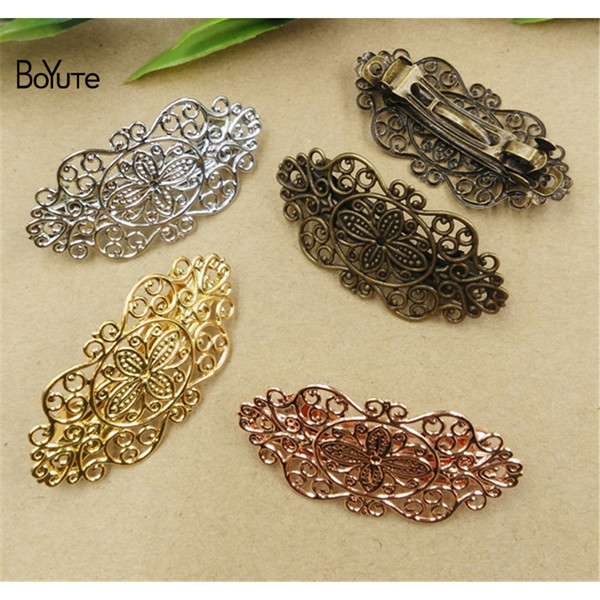 BoYuTe 10Pcs 28*55MM HOT sale Flower Hair Clip Wholesale 6 Colors Plated Vintage Hair Clips for Women