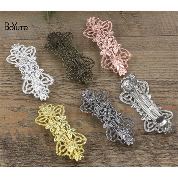 BoYuTe 10 Pieces 31*79MM HOT Sale Filigree Flower Clips Wholesale 7 Colors Plated Women Hair Clip