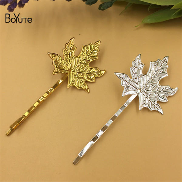 BoYuTe 20Pcs 32MM 2 Color Maple Leaf Hair Pins Metal Iron Diy Hair Jewelry Parts & Accessories