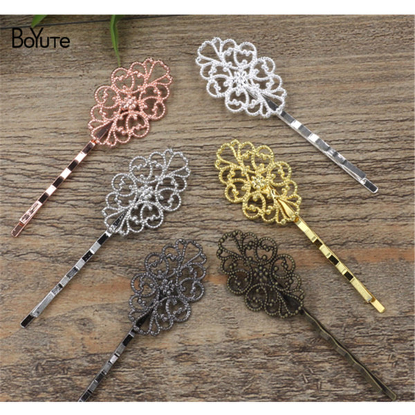 BoYuTe 20Pcs 20*30MM HOT Sale Filigree Flower Hair Clip 6 Colors Plated Fashion Women Hair Accessories