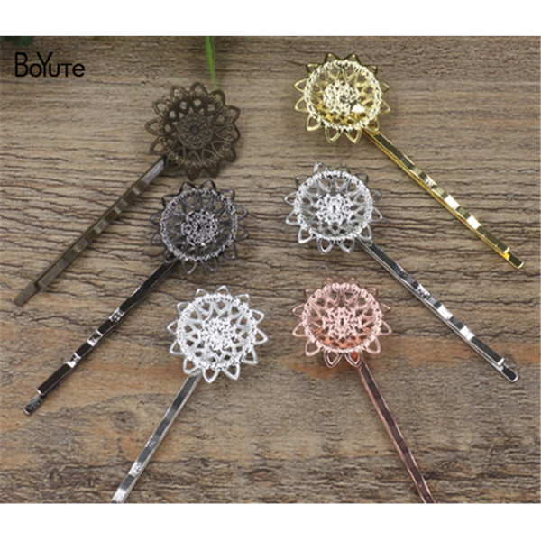 BoYuTe 20Pcs 21MM HOT Sale Filigree Flower Hair Jewelry 6 Colors Plated Hair Clips for women