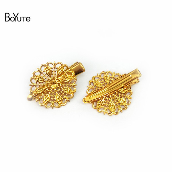 BoYuTe 20Pcs 25MM Filigree Metal Feather Hair Clip Vintage Style 6 Colors Plated Women Hair Clip Hairgrip