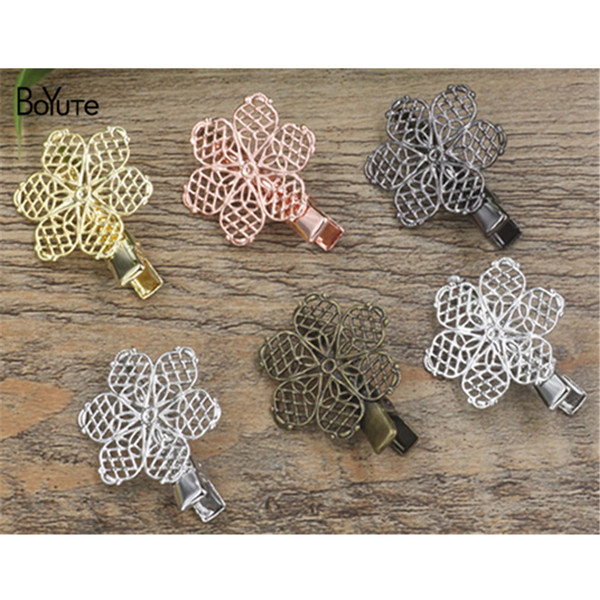 BoYuTe 20Pcs 25MM Filigree Flower Hair Clip Vintage Style 6 Colors Plated Fashion Women Hairgrip Hair Accessories