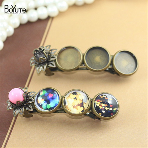 BoYuTe 5 Pieces 12MM Cabochon Base Hairpin Wholesale Antique Bronze Plated Vintage Fashion Diy Hair Clips