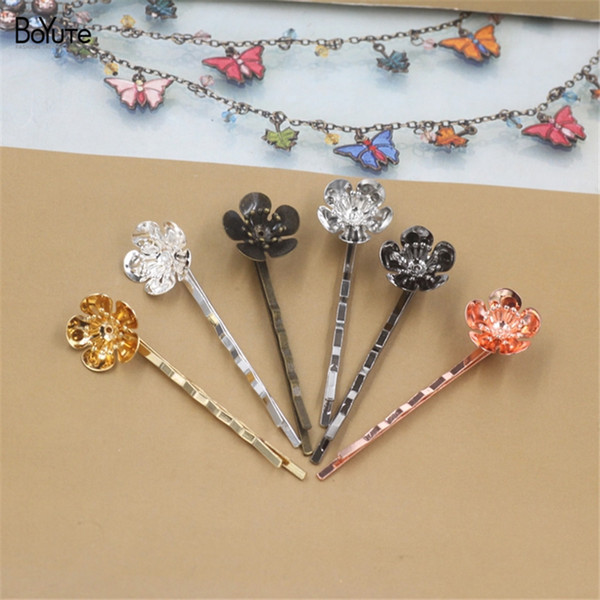 BOYUTE 20Pcs 17MM HOT Sale Flower Hair Barrette 6 Colors Plated Fashion Women Hair Clip Hair Accessories