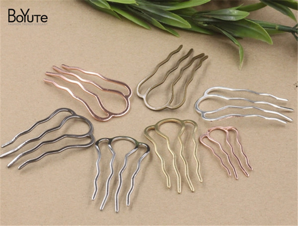 BOYUTE 10 Pieces 6 Color Copper Metal Hair Comb Wholesale Classic Vintage Hair Jewelry Diy Hair Accessories